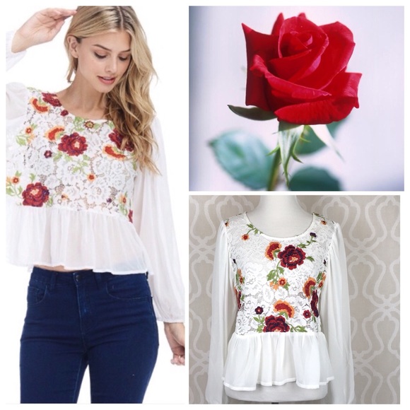 *CLEARANCE* Roses and Lace Peplum Top - Picture 2 of 8